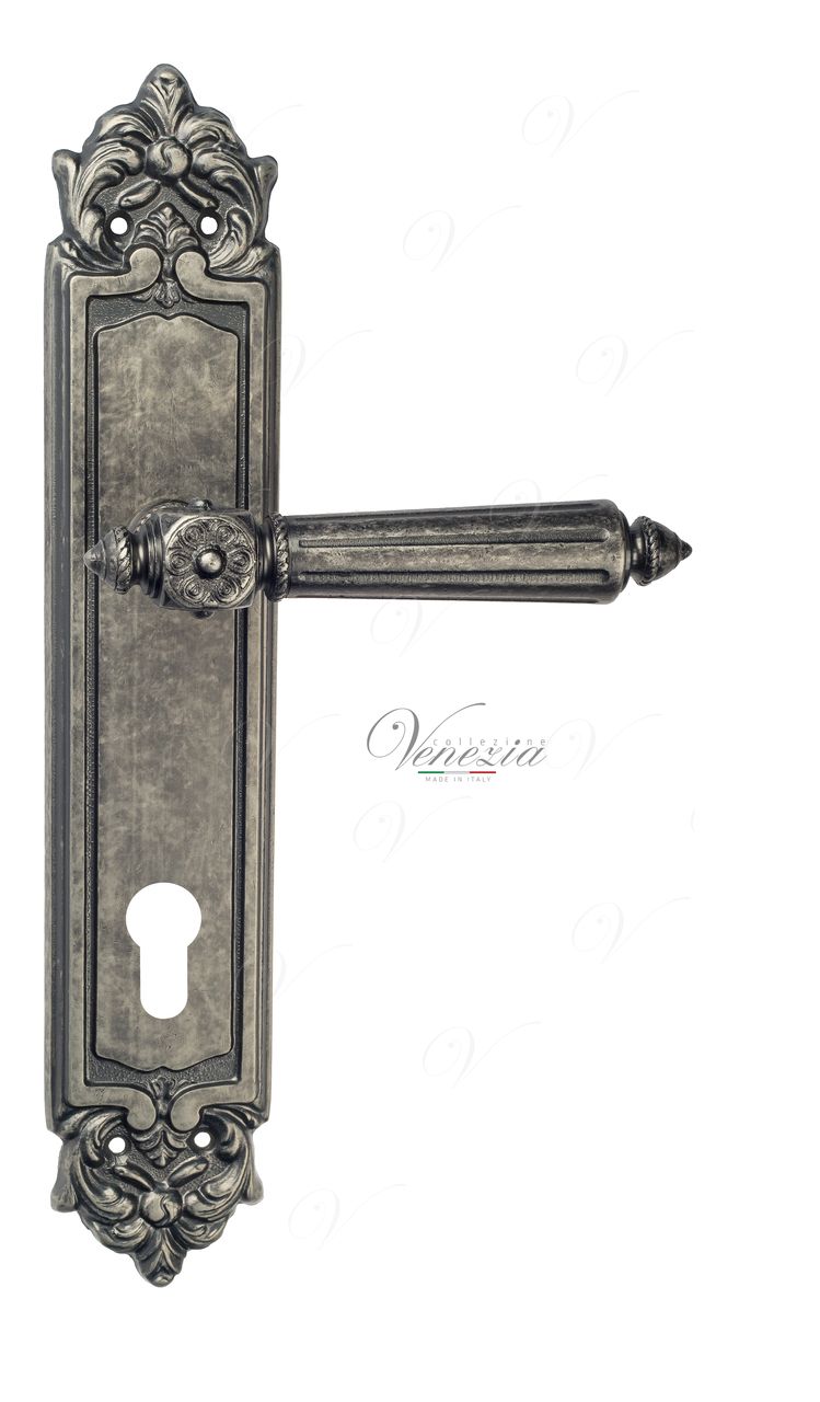 Door Handle Venezia  CASTELLO  CYL On Backplate PL96 Antique Silver