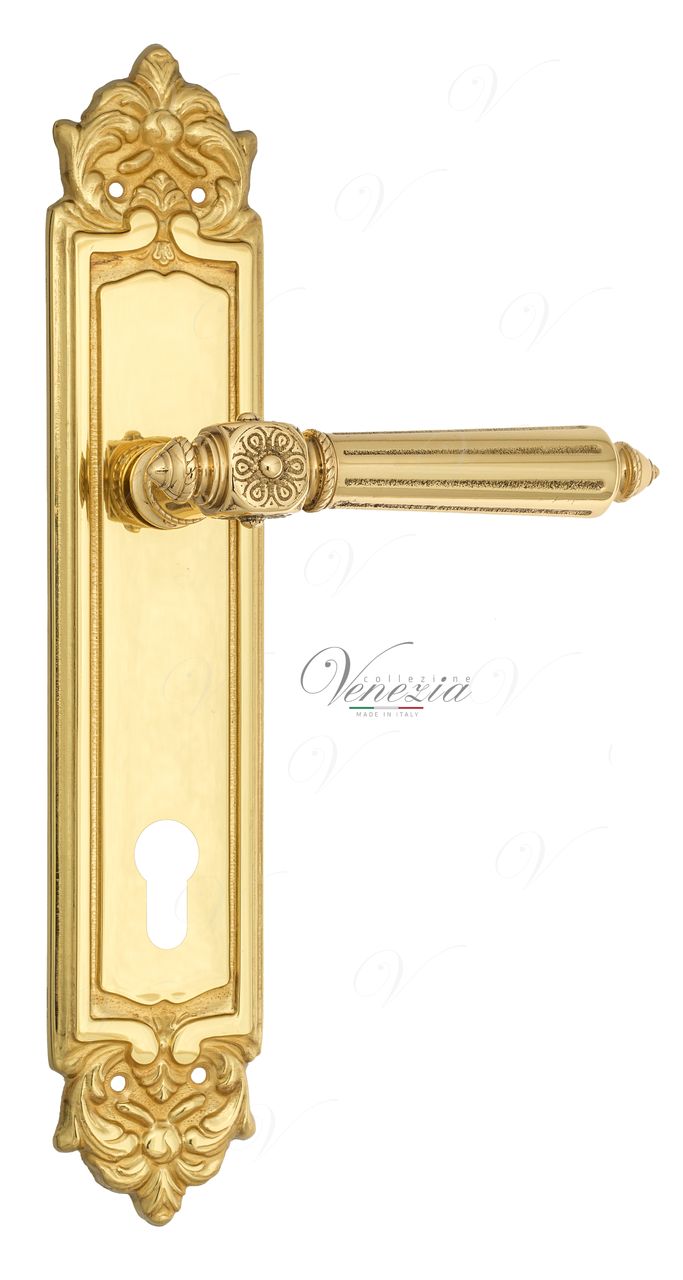 Door Handle Venezia  CASTELLO  CYL On Backplate PL96 Polished Brass