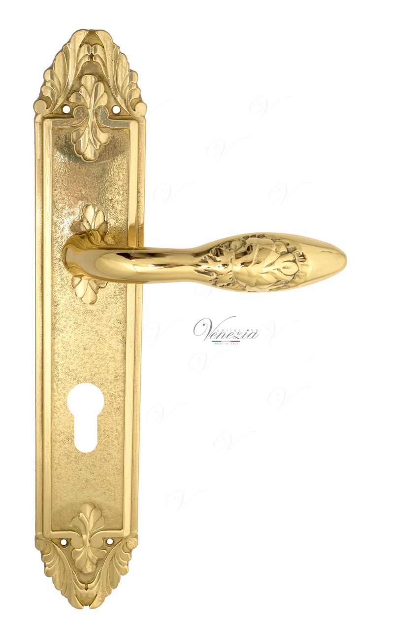 Door Handle Venezia  CASANOVA  CYL On Backplate PL90 Polished Brass