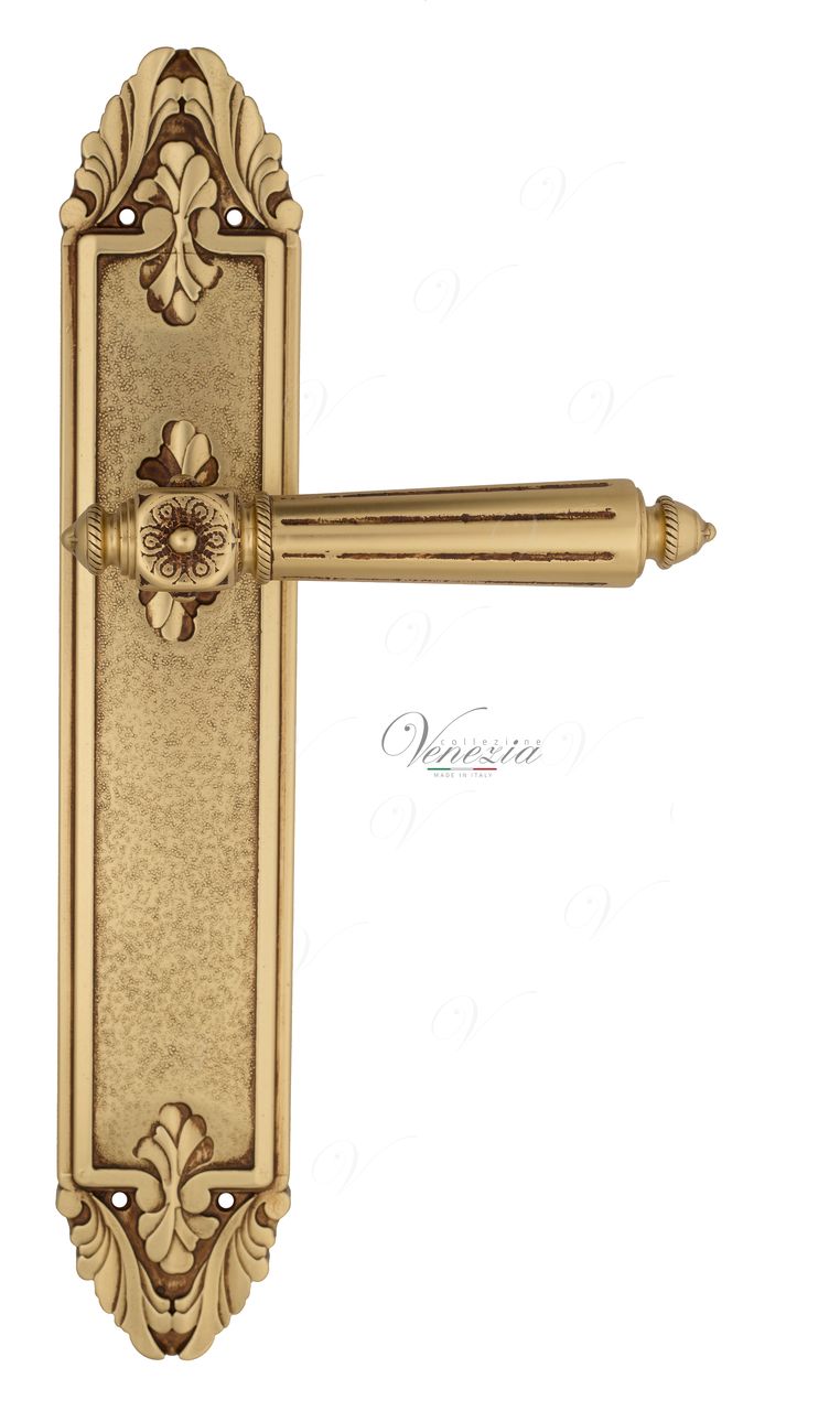 Door Handle Venezia  CASTELLO  On Backplate PL90 French Gold + Brown