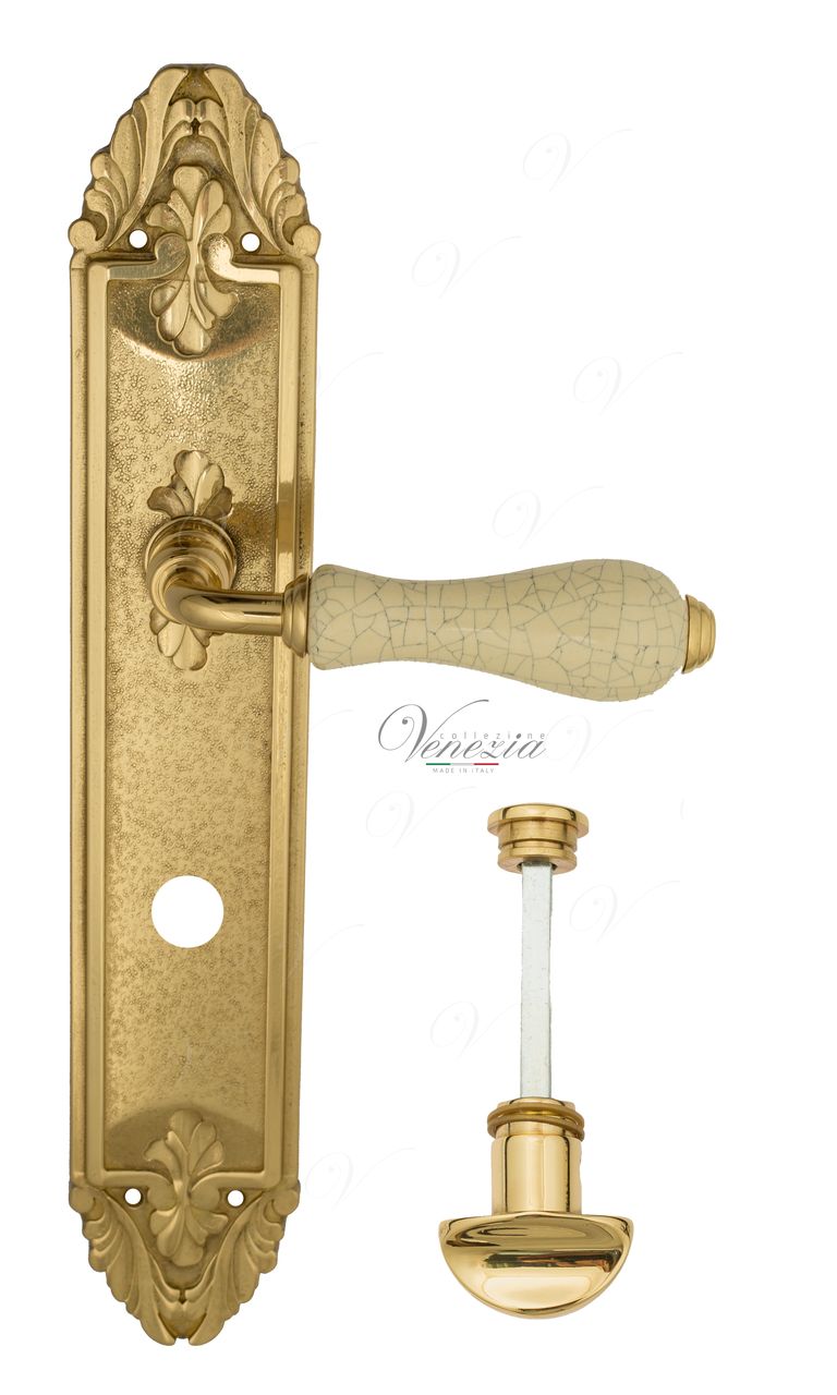 Door Handle Venezia  COLOSSEO  White Ceramic Gossamer WC-2 On Backplate PL90 Polished Brass