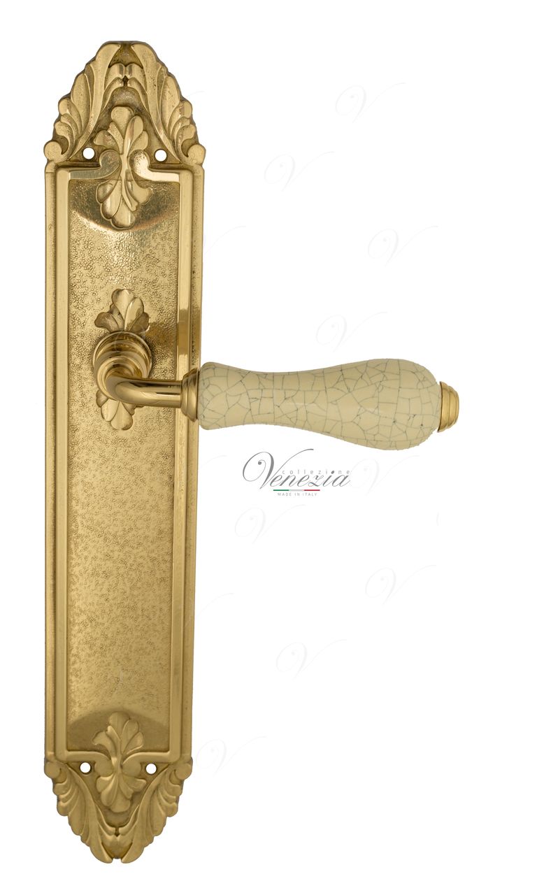 Door Handle Venezia  COLOSSEO  White Ceramic Gossamer On Backplate PL90 Polished Brass