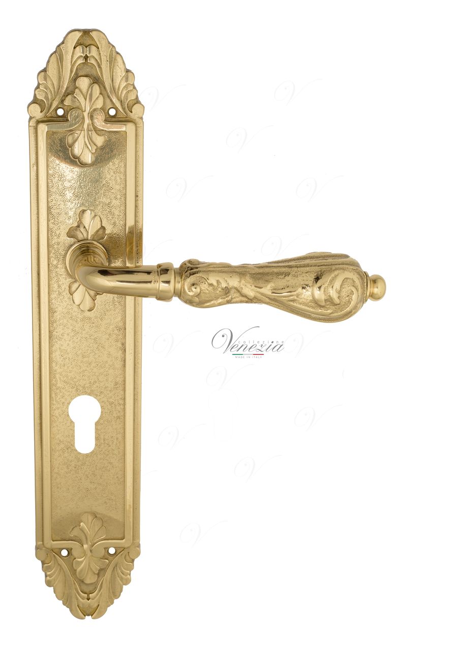 Door Handle Venezia  MONTE CRISTO  CYL On Backplate PL90 Polished Brass