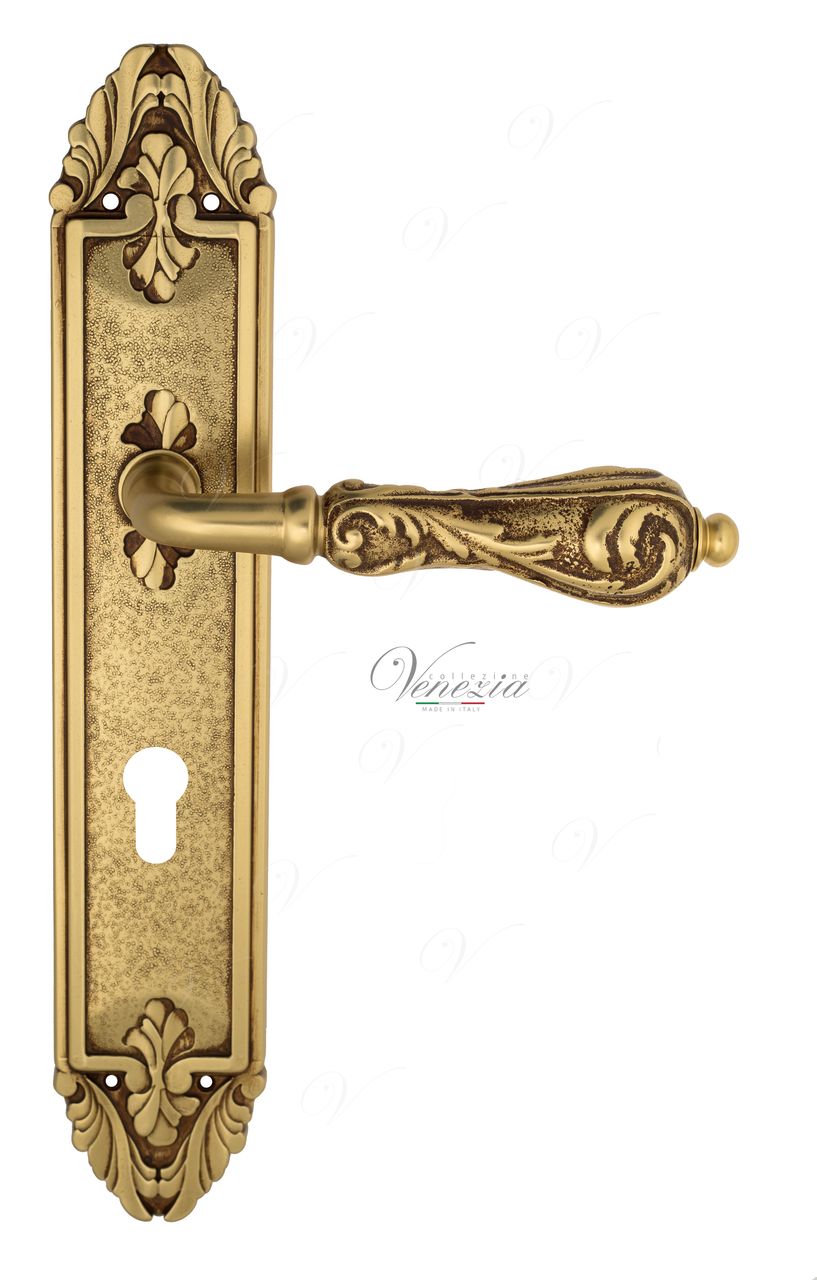 Door Handle Venezia  MONTE CRISTO  CYL On Backplate PL90 French Gold + Brown