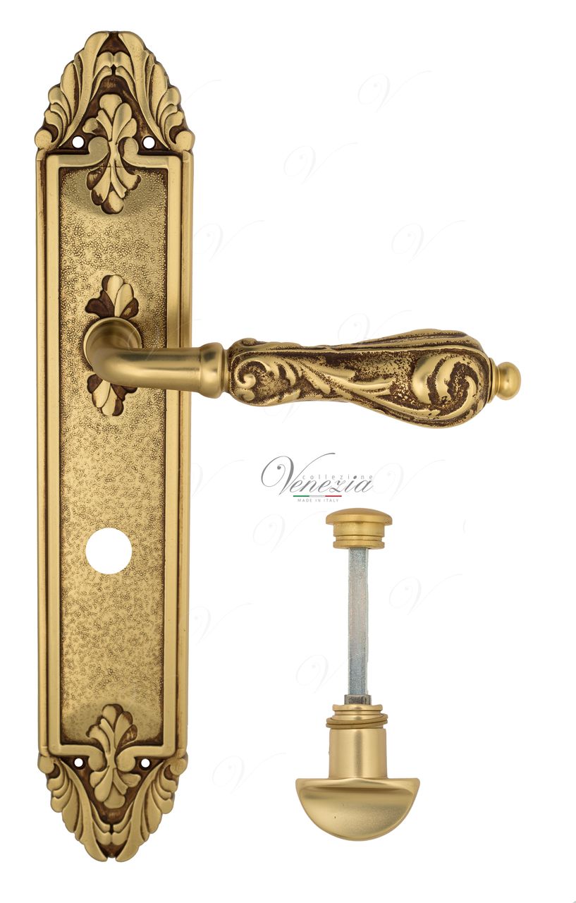 Door Handle Venezia  MONTE CRISTO  WC-2 On Backplate PL90 French Gold + Brown