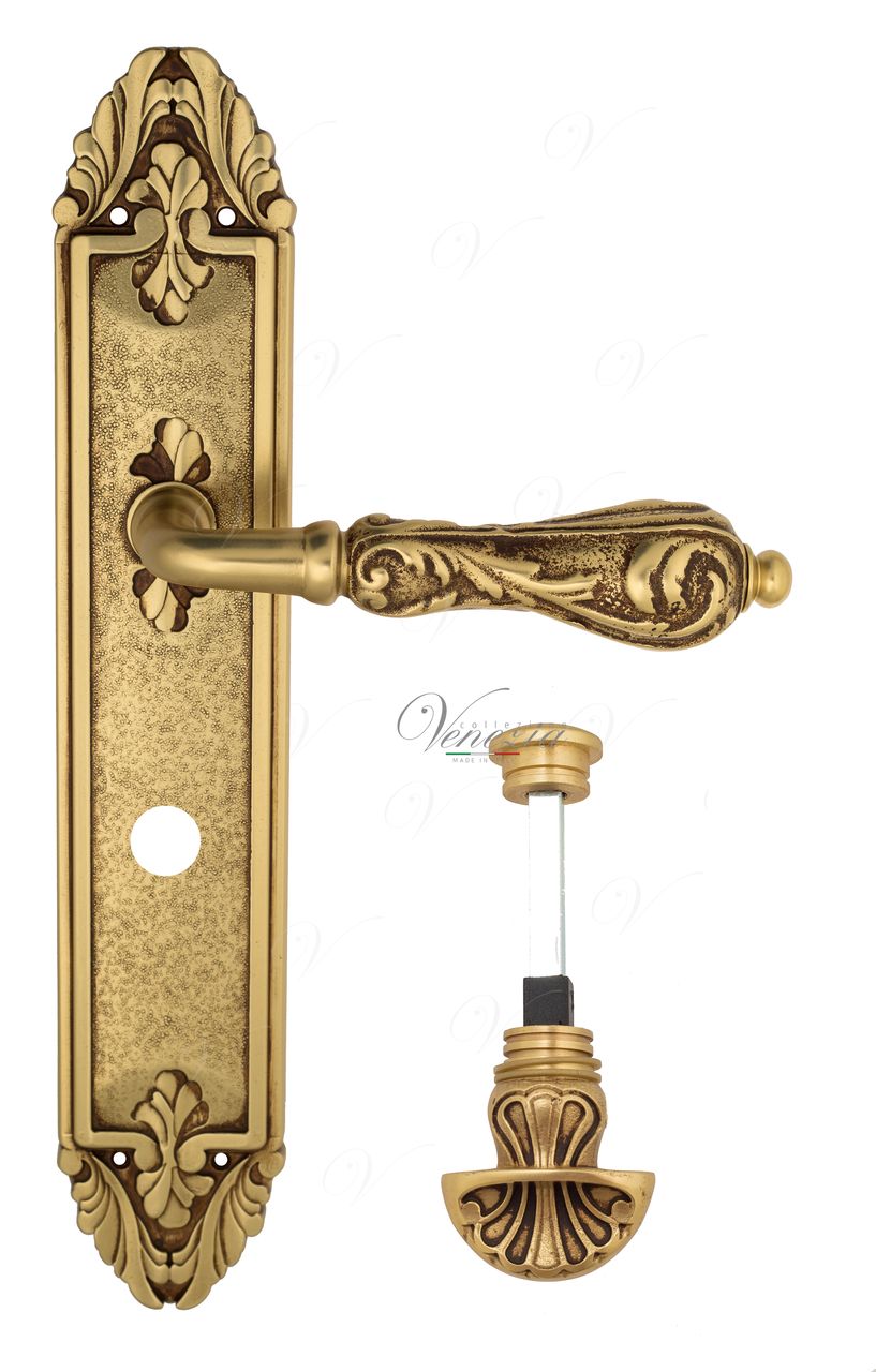 Door Handle Venezia  MONTE CRISTO  WC-4 On Backplate PL90 French Gold + Brown