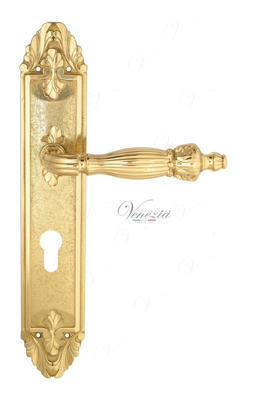 Door Handle Venezia  OLIMPO  CYL On Backplate PL90 Polished Brass