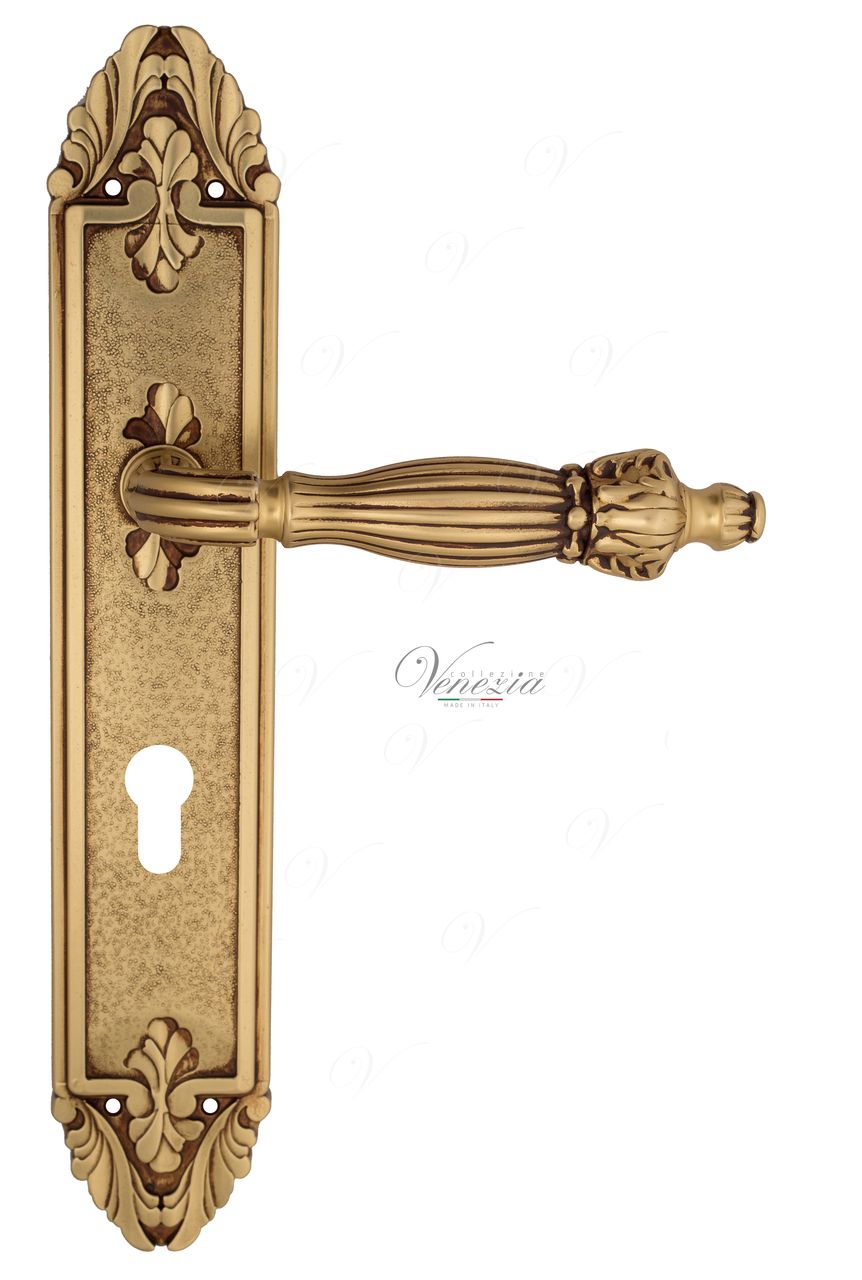 Door Handle Venezia  OLIMPO  CYL On Backplate PL90 French Gold + Brown