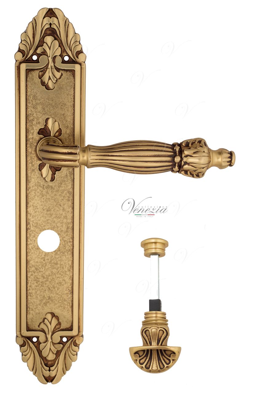 Door Handle Venezia  OLIMPO  WC-4 On Backplate PL90 French Gold + Brown