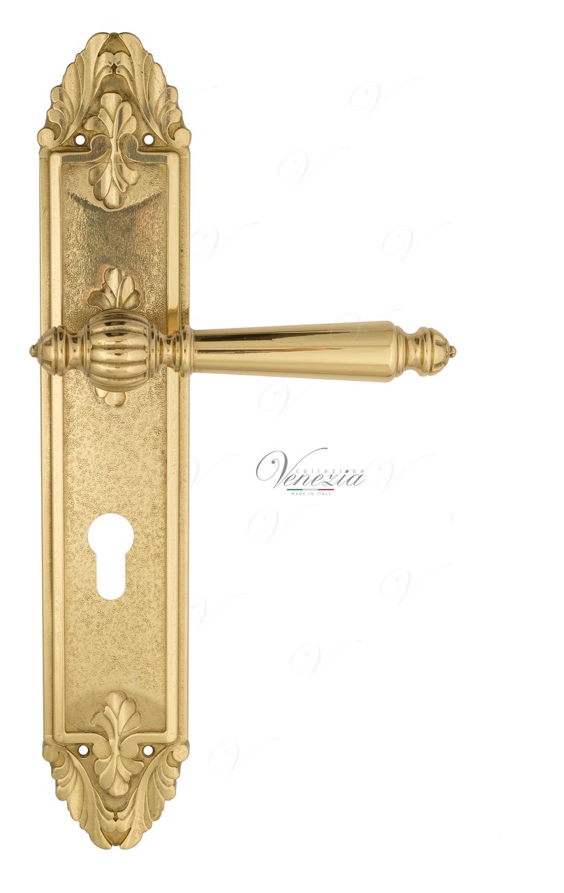 Door Handle Venezia  PELLESTRINA  CYL On Backplate PL90 Polished Brass