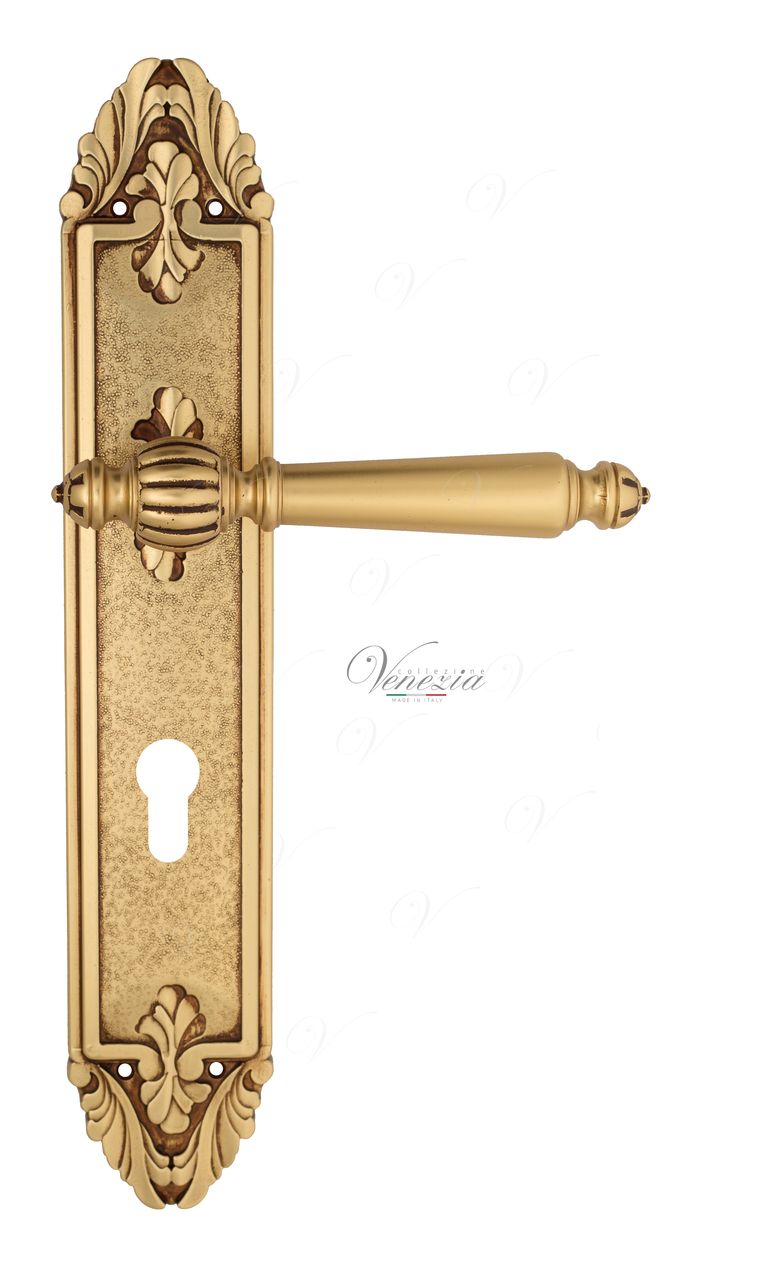 Door Handle Venezia  PELLESTRINA  CYL On Backplate PL90 French Gold + Brown
