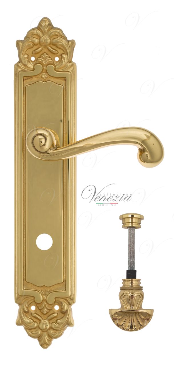 Door Handle Venezia  CARNEVALE  WC-4 On Backplate PL96 Polished Brass