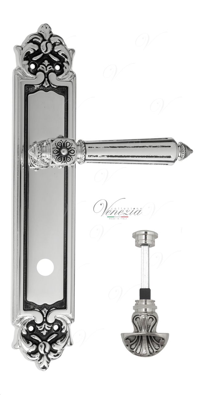Door Handle Venezia  CASTELLO  WC-4 On Backplate PL96 Natural Silver + Black