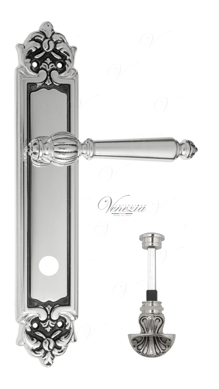 Door Handle Venezia  PELLESTRINA  WC-4 On Backplate PL96 Natural Silver + Black
