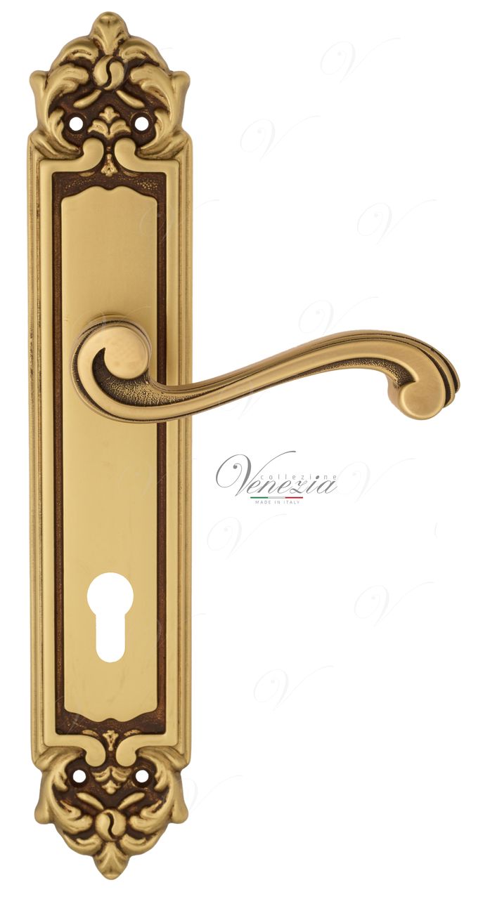 Door Handle Venezia  VIVALDI  CYL On Backplate PL96 French Gold + Brown