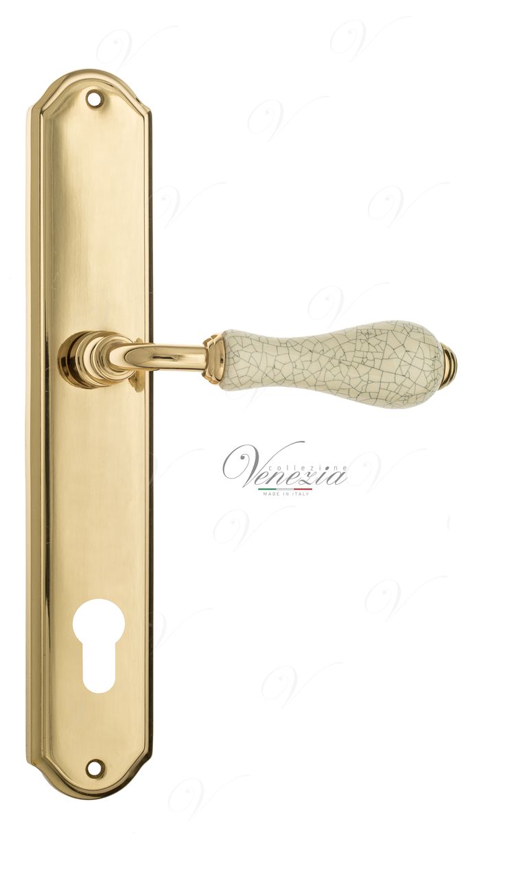 Door Handle Venezia  COLOSSEO  White Ceramic Gossamer CYL On Backplate PL02 Polished Brass