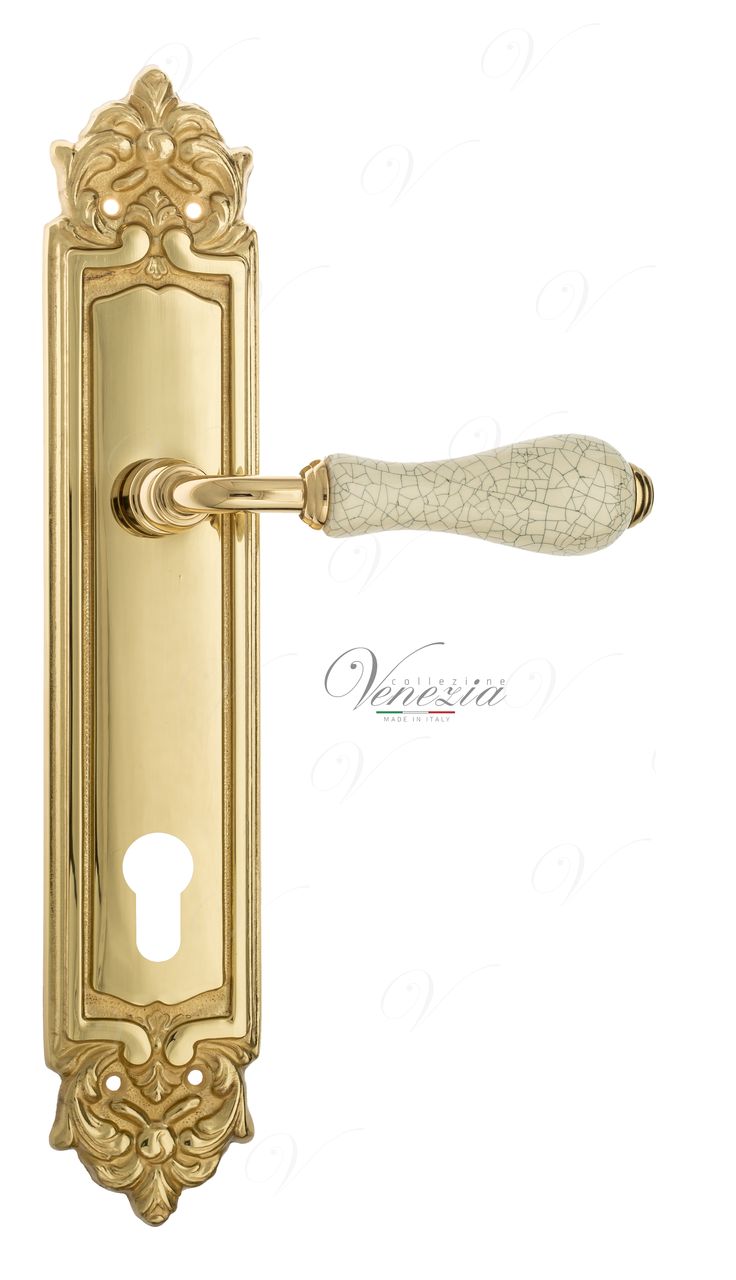 Door Handle Venezia  COLOSSEO  White Ceramic Gossamer CYL On Backplate PL96 Polished Brass