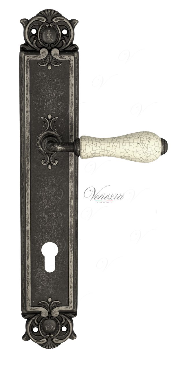 Door Handle Venezia  COLOSSEO  White Ceramic Gossamer CYL On Backplate PL97 Antique Silver