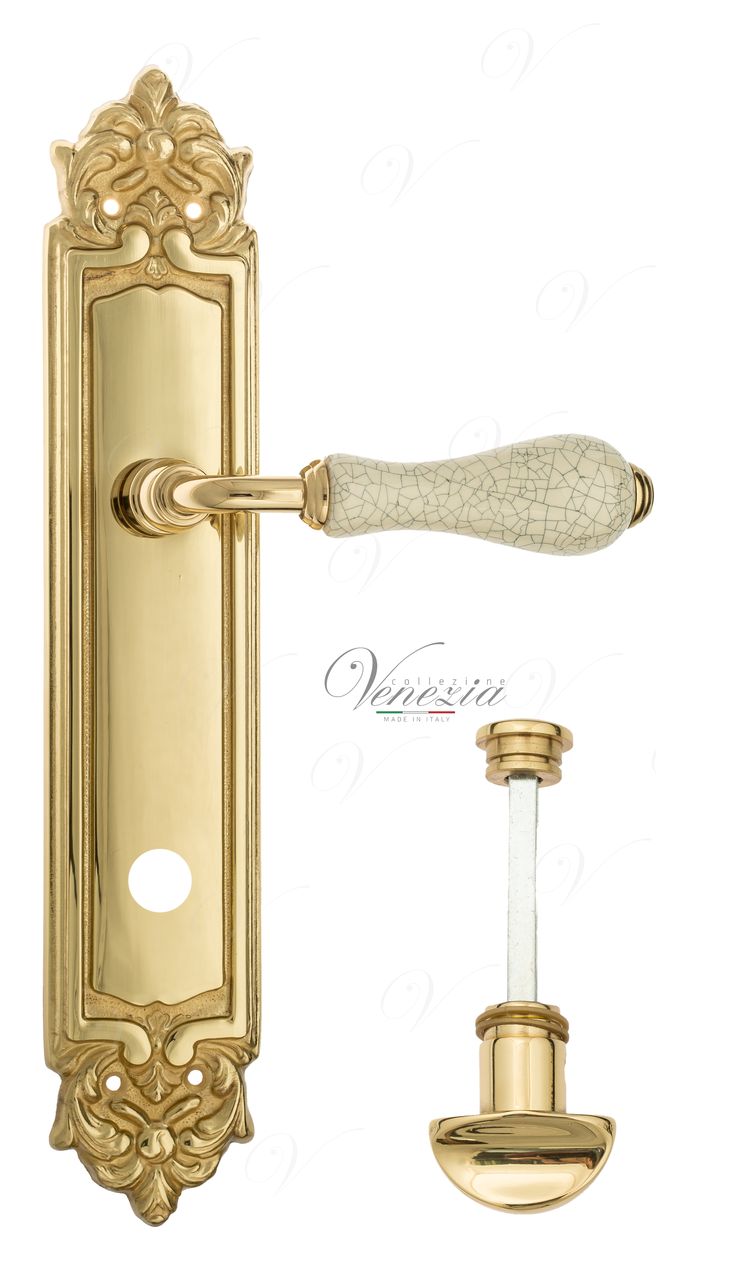 Door Handle Venezia  COLOSSEO  White Ceramic Gossamer WC-2 On Backplate PL96 Polished Brass