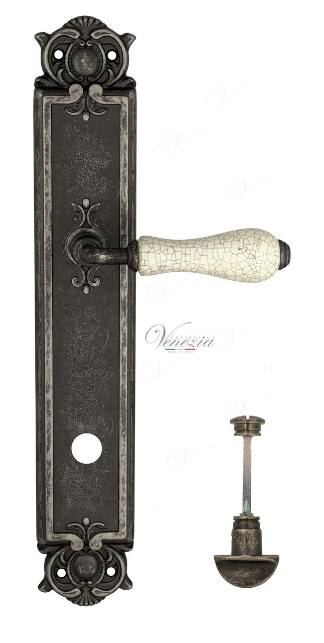Door Handle Venezia  COLOSSEO  White Ceramic Gossamer WC-2 On Backplate PL97 Antique Silver