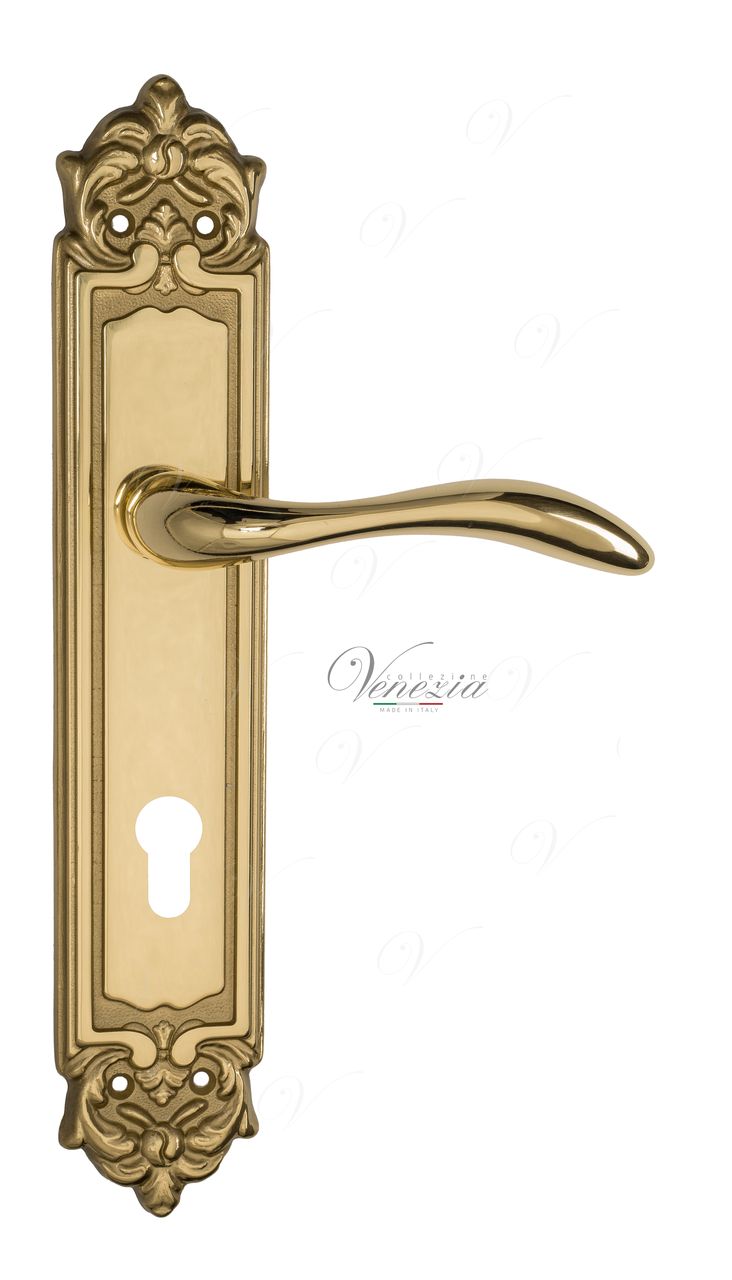 Door Handle Venezia  ALESSANDRA  CYL On Backplate PL96 Polished Brass