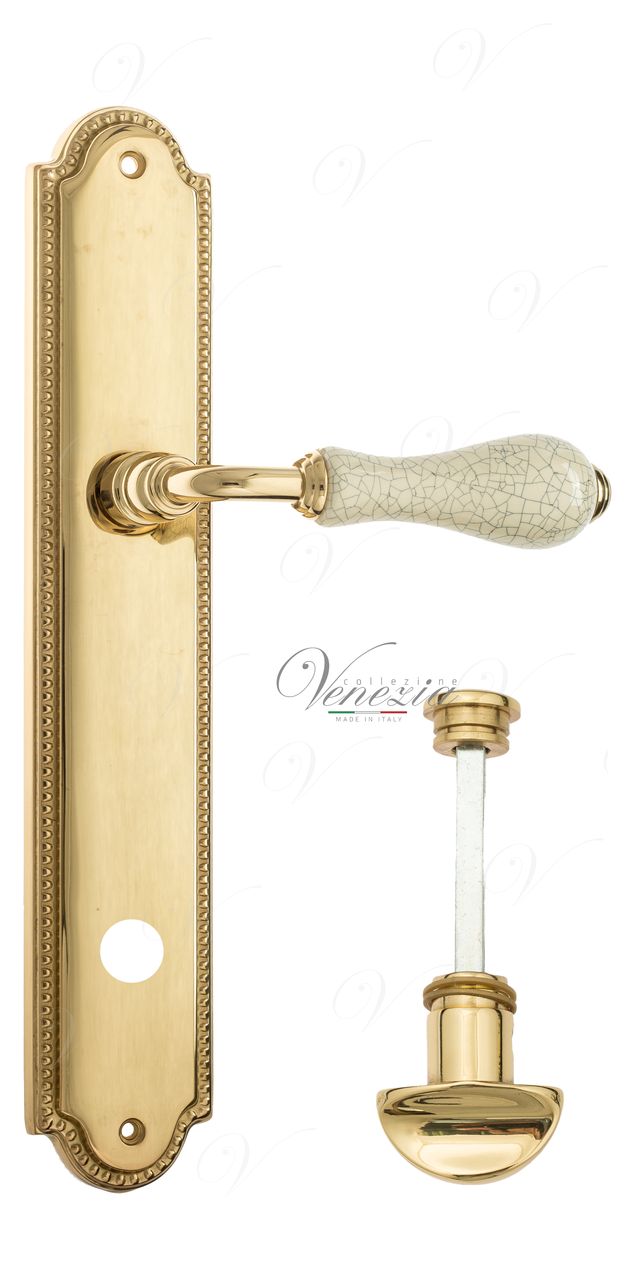 Door Handle Venezia  COLOSSEO  White Ceramic Gossamer WC-2 On Backplate PL98 Polished Brass