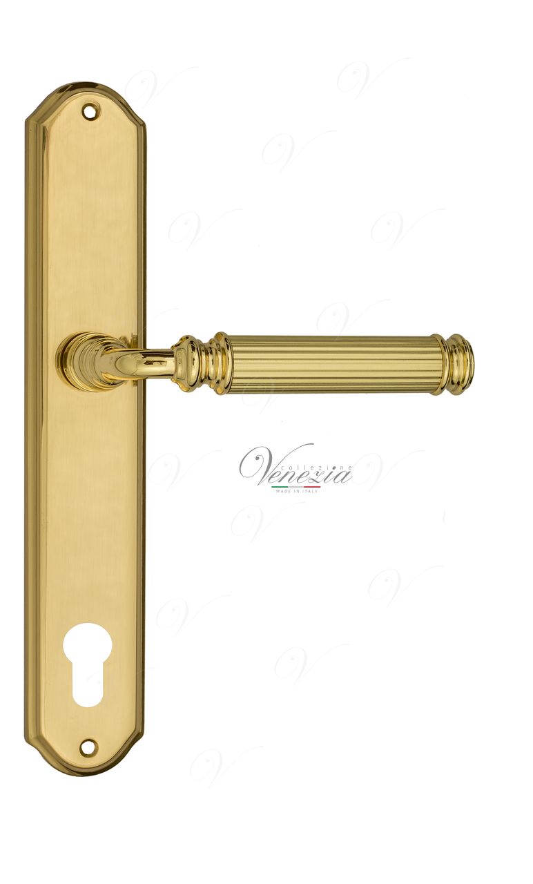 Door Handle Venezia  MOSCA  CYL On Backplate PL02 Polished Brass
