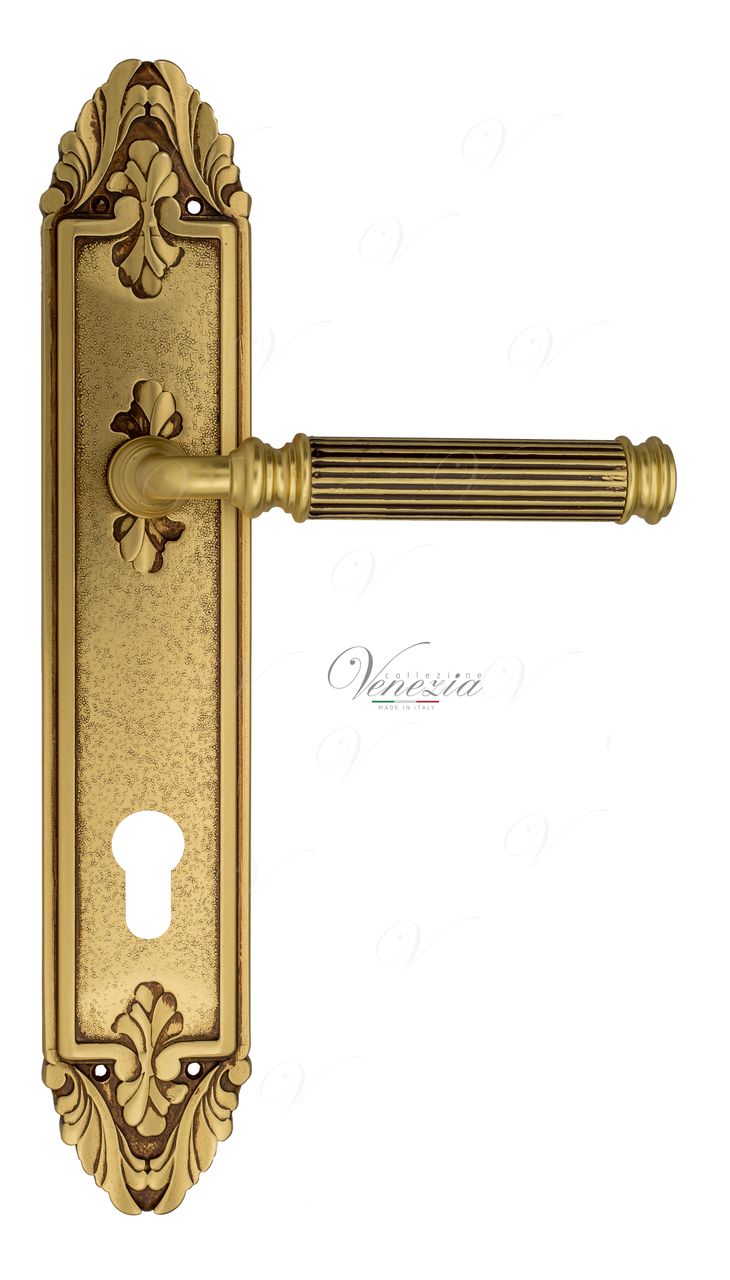 Door Handle Venezia  MOSCA  CYL On Backplate PL90 French Gold + Brown