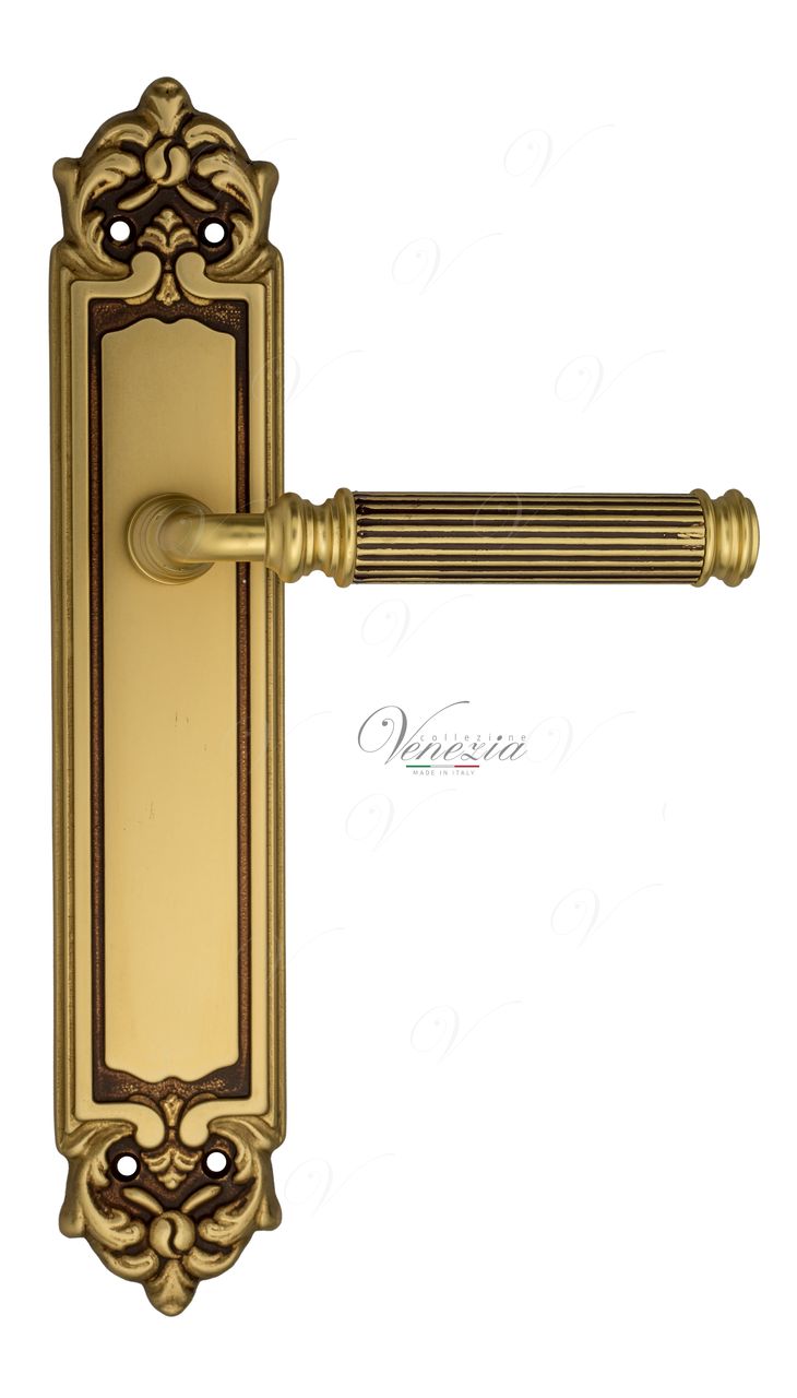 Door Handle Venezia  MOSCA  On Backplate PL96 French Gold + Brown