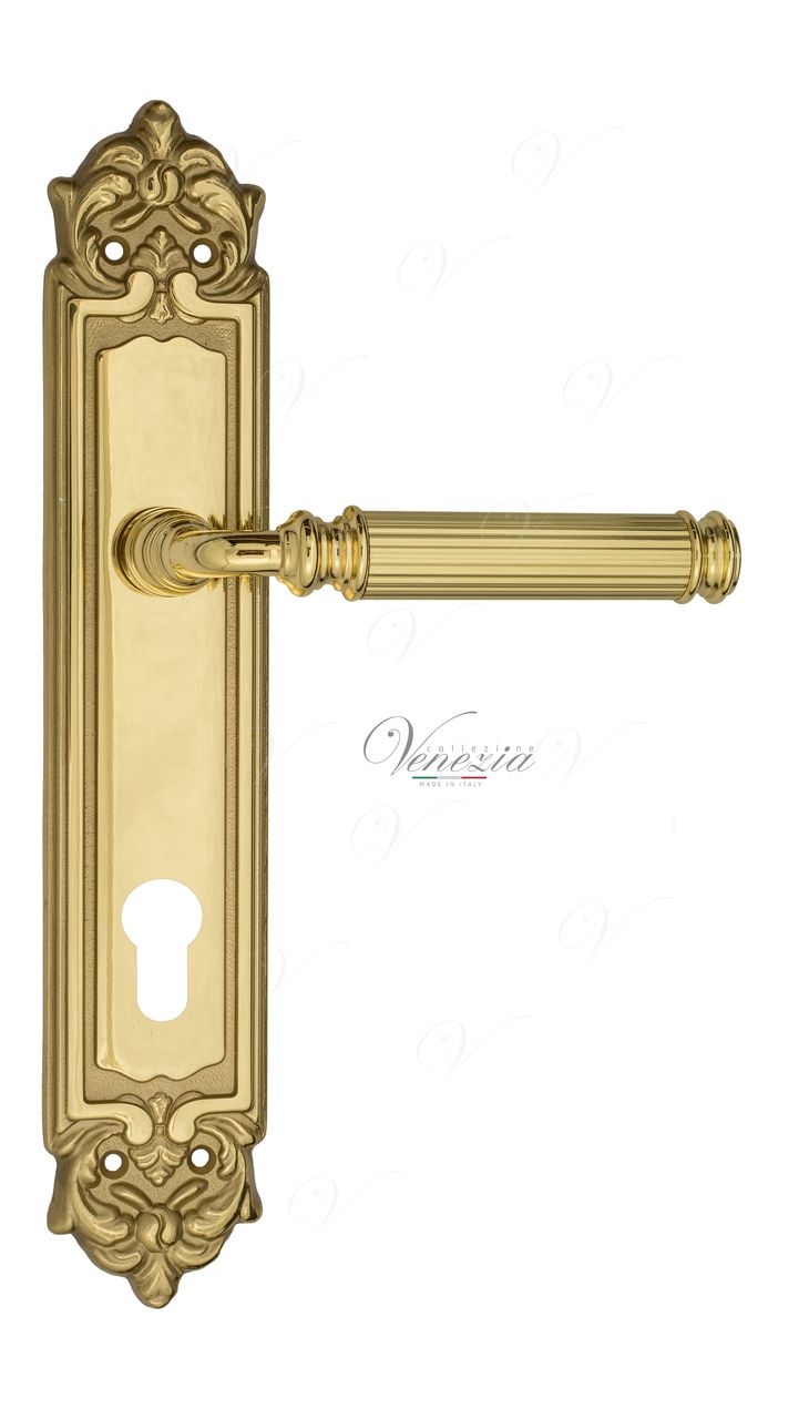 Door Handle Venezia  MOSCA  CYL On Backplate PL96 Polished Brass