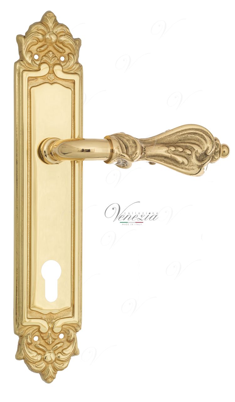 Door Handle Venezia  FLORENCE  CYL On Backplate PL96 Polished Brass