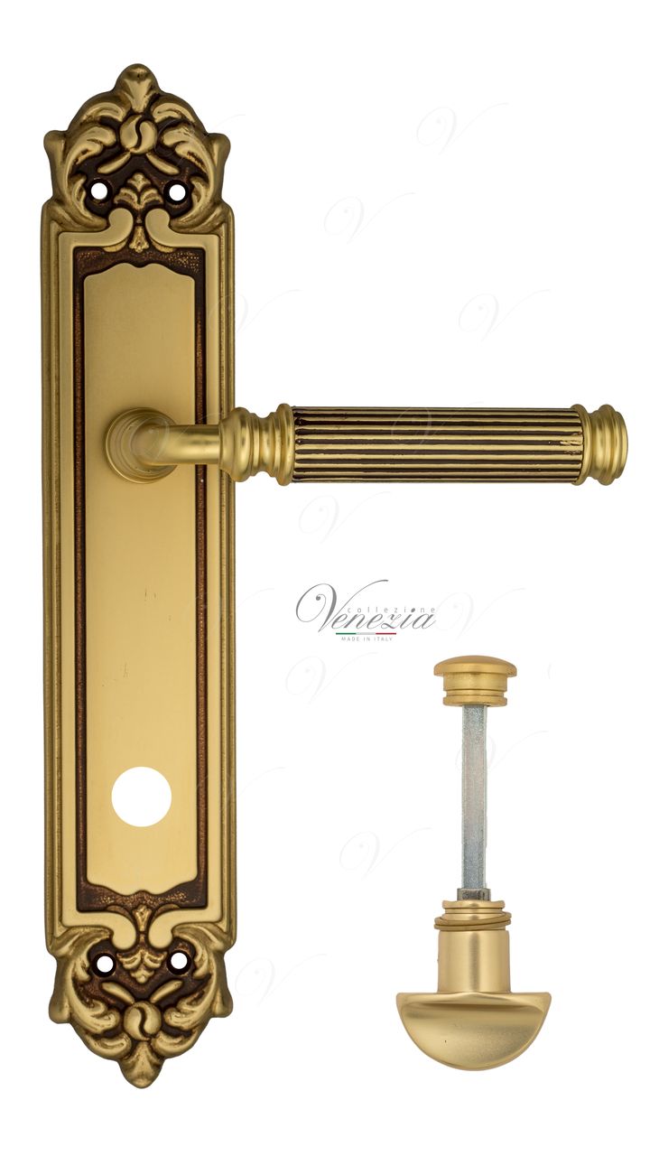 Door Handle Venezia  MOSCA  WC-2 On Backplate PL96 French Gold + Brown