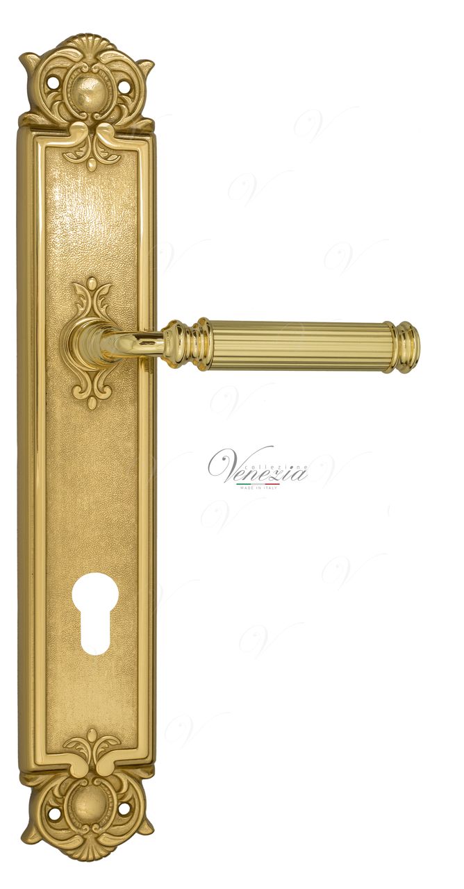 Door Handle Venezia  MOSCA  CYL On Backplate PL97 Polished Brass