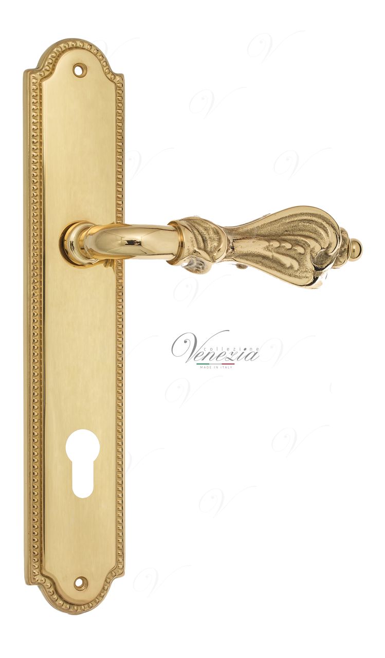 Door Handle Venezia  FLORENCE  CYL On Backplate PL98 Polished Brass