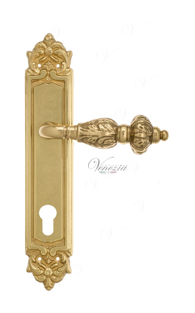 Door Handle Venezia  LUCRECIA  CYL On Backplate PL96 Polished Brass