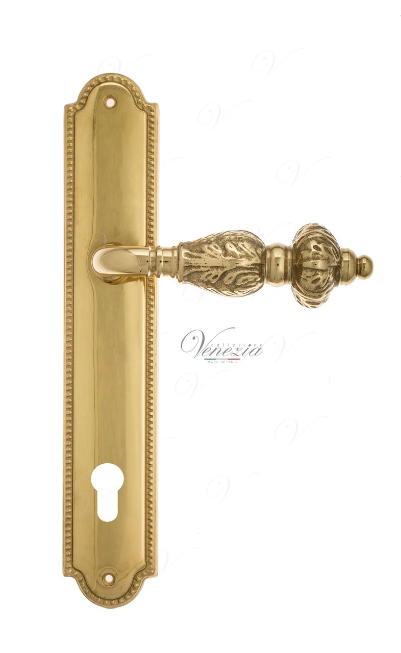 Door Handle Venezia  LUCRECIA  CYL On Backplate PL98 Polished Brass