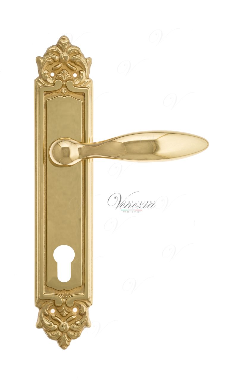 Door Handle Venezia  MAGGIORE  CYL On Backplate PL96 Polished Brass