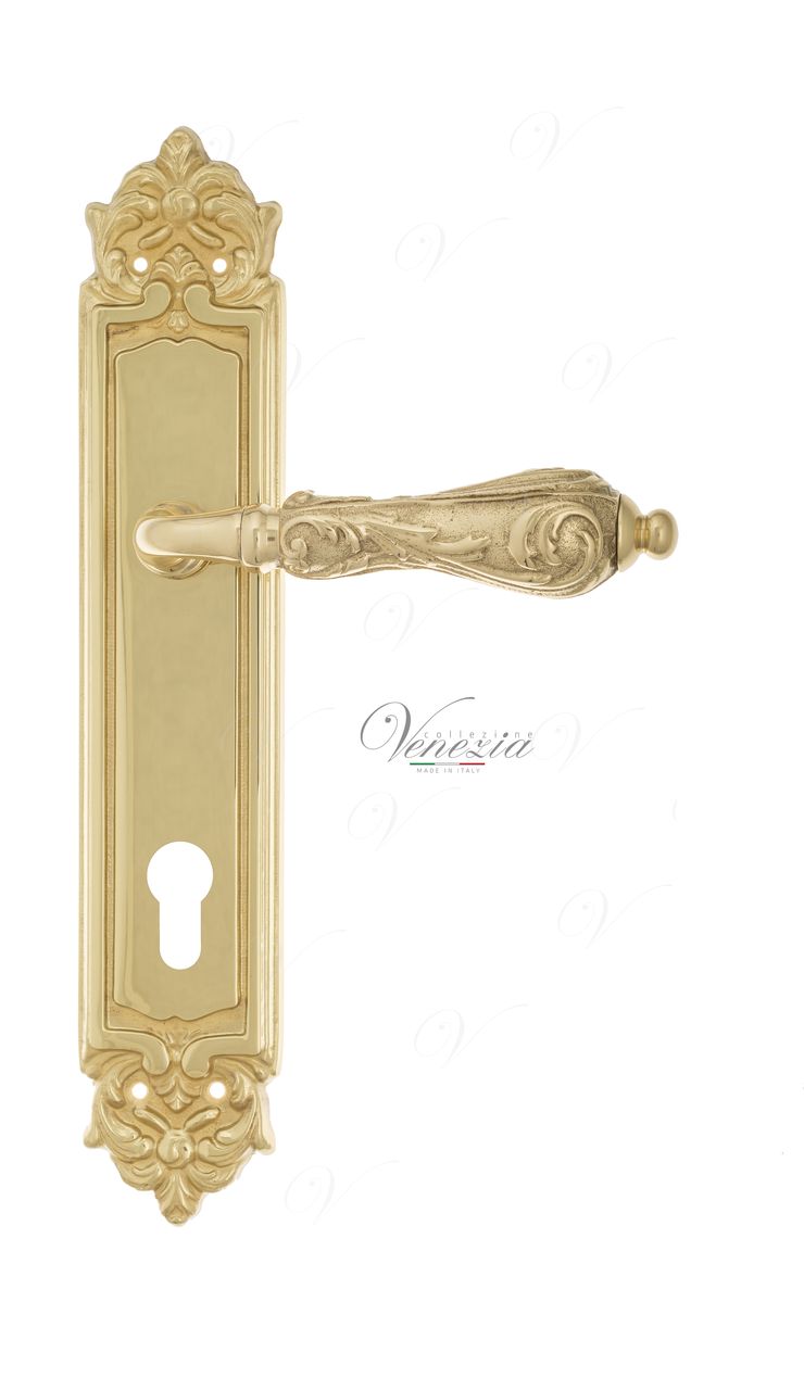 Door Handle Venezia  MONTE CRISTO  CYL On Backplate PL96 Polished Brass
