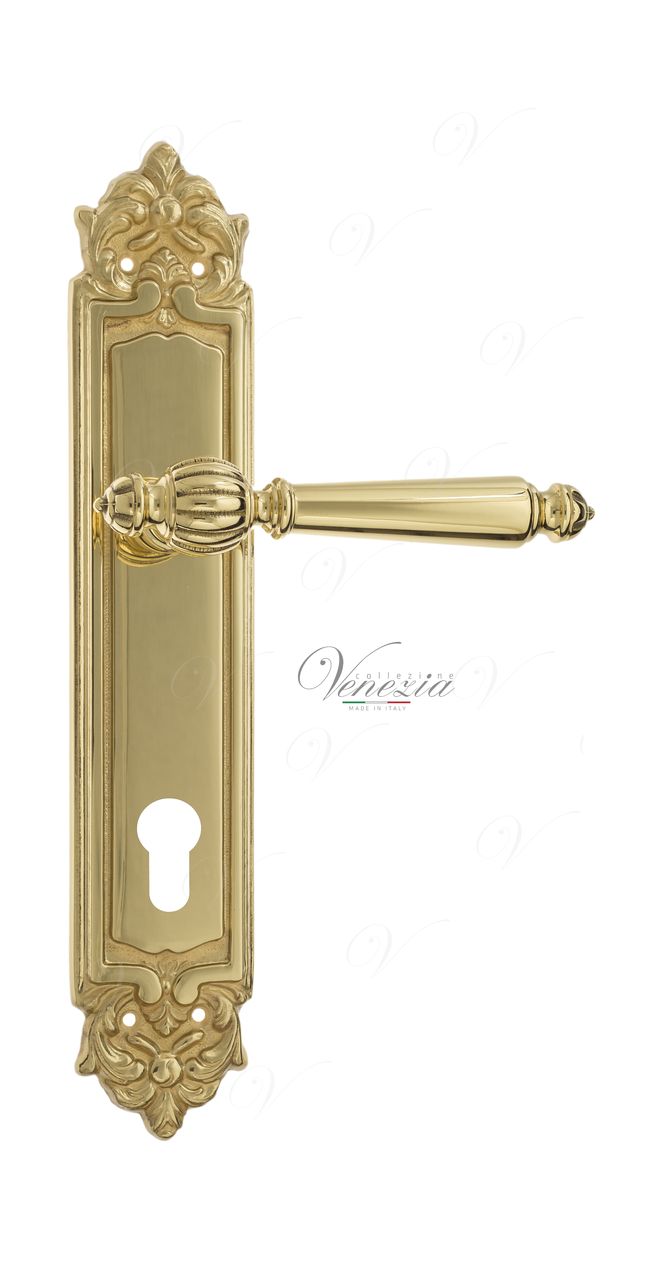 Door Handle Venezia  PELLESTRINA  CYL On Backplate PL96 Polished Brass