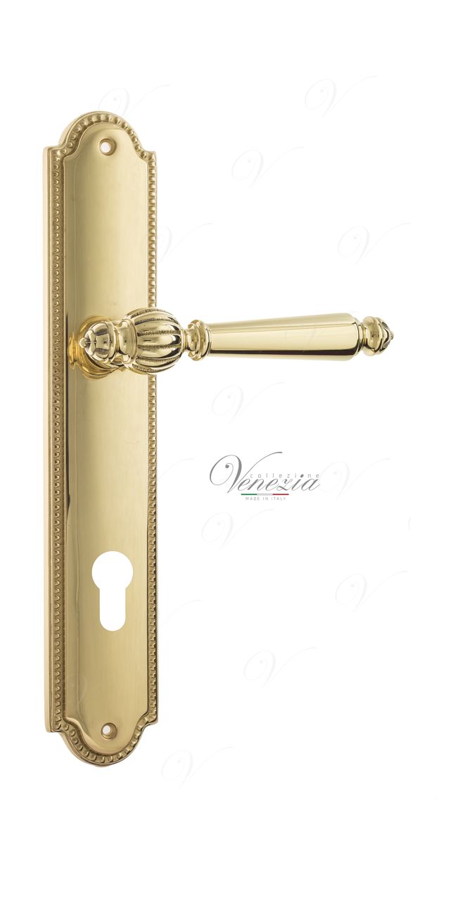 Door Handle Venezia  PELLESTRINA  CYL On Backplate PL98 Polished Brass