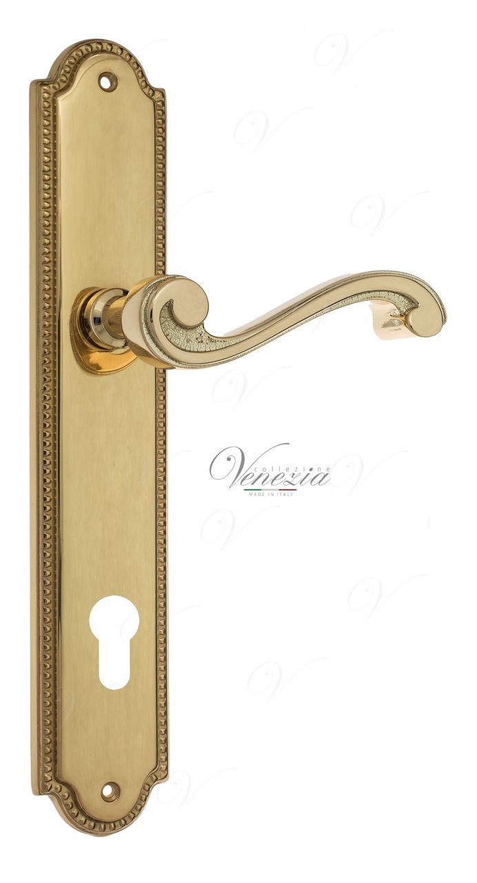 Door Handle Venezia  VIVALDI  CYL On Backplate PL98 Polished Brass