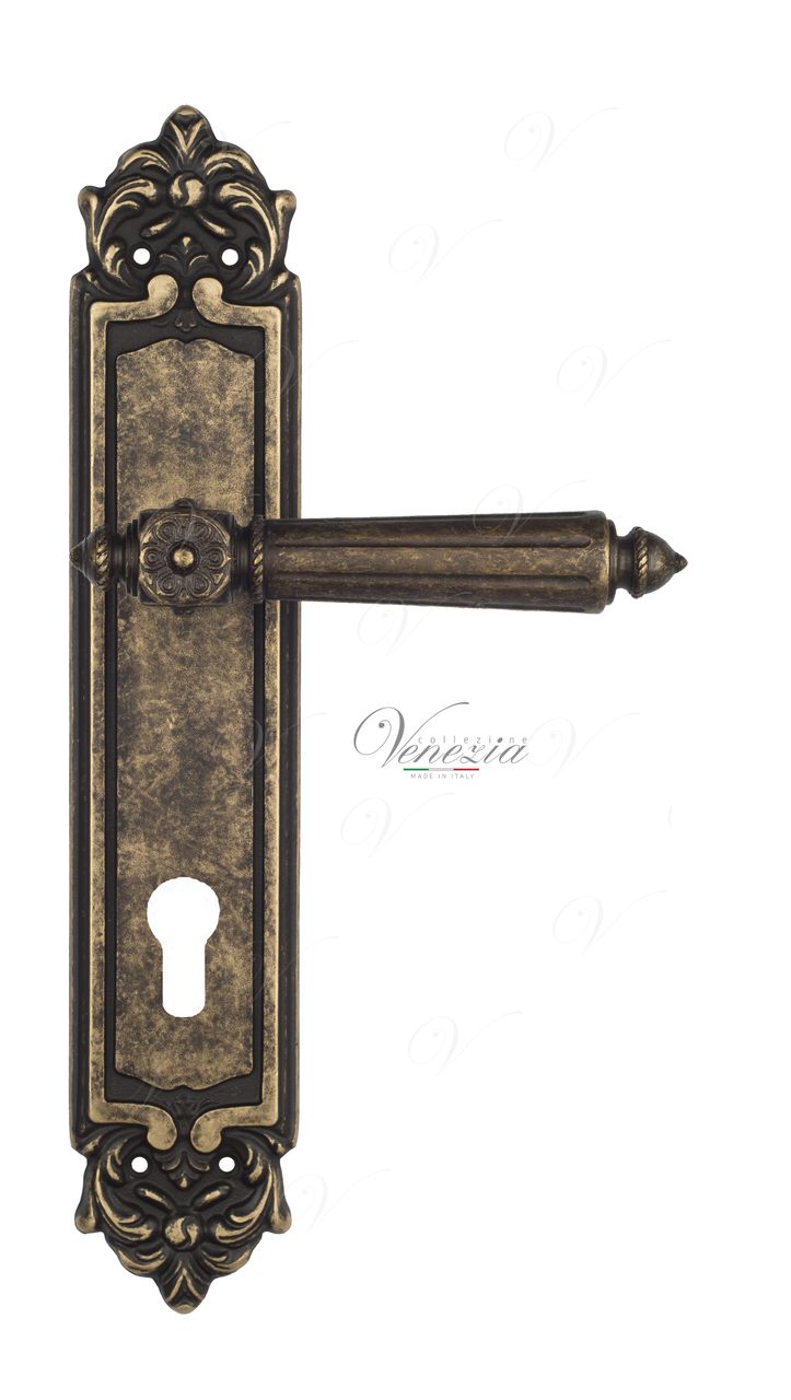 Door Handle Venezia  CASTELLO  CYL On Backplate PL96 Antique Bronze