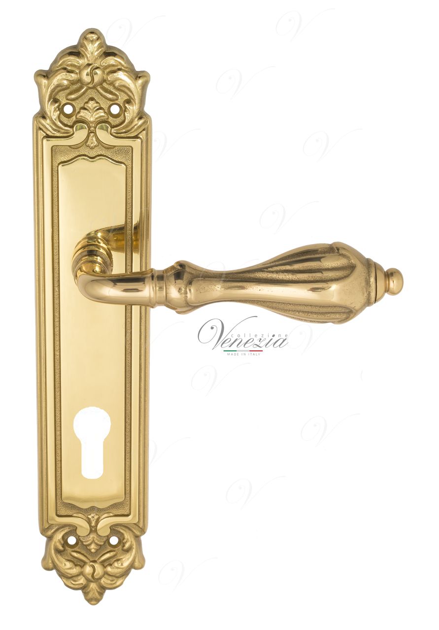 Door Handle Venezia  ANAFESTO  CYL On Backplate PL96 Polished Brass
