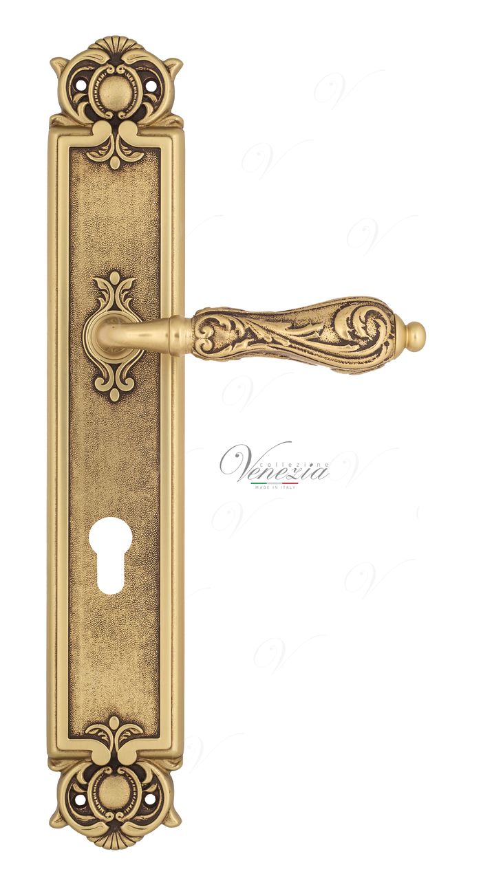 Door Handle Venezia  MONTE CRISTO  CYL On Backplate PL97 French Gold + Brown