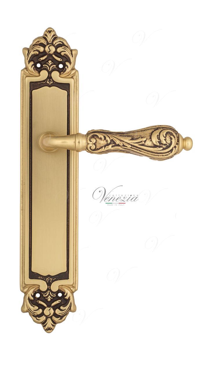 Door Handle Venezia  MONTE CRISTO  On Backplate PL96 French Gold + Brown